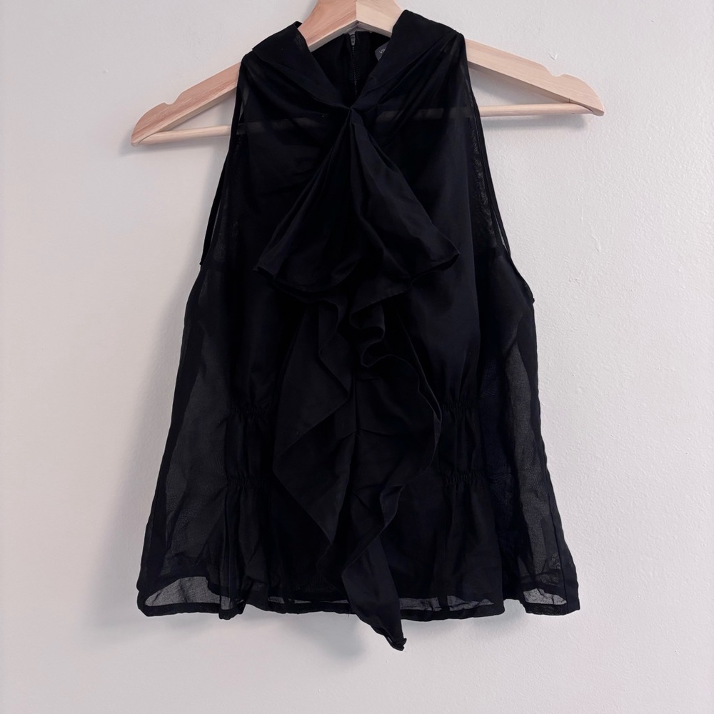 Vince Black Ruffled Front Blouse